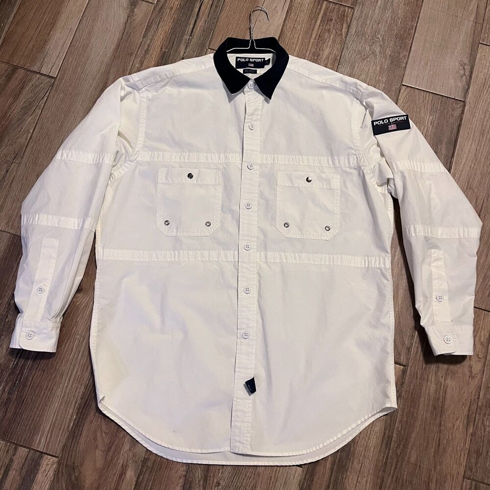 Polo Sport Ralph Lauren Vintage 90s Canvas Button Down Shirt Size Large